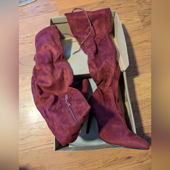 Elegant Burgundy Suede Sexy Gesele_8 Thigh High Boutique Boots - Picture 3 of 17